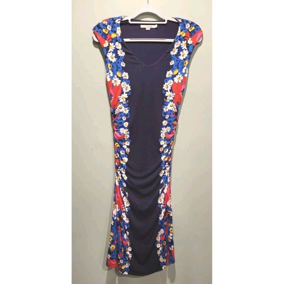 Boden Sleeveless Ruched Floral Cosima Jersey Midi Dress Sz 4r - Picture 1 of 8